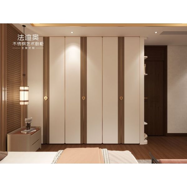 SS Metal Bedroom Wardrobes With Two Tone Design And Multiple Storage Options