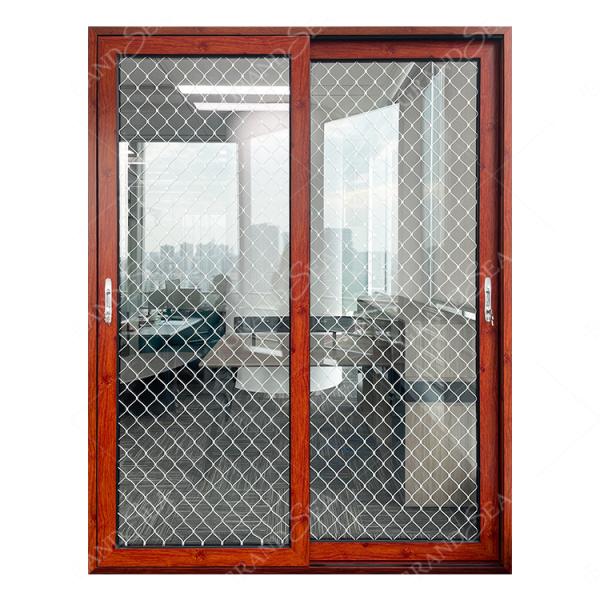 Grandsea Factory Direct High Quality Porte Wooden Grain Waterproof External Aluminum Sliding Double Tempered Glass Doors