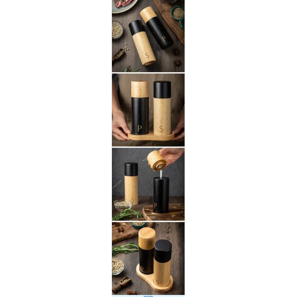 Pepper Mill Handcrafted 7-Inch Oak Wood Salt and Pepper Mills with Adjustable Grinder