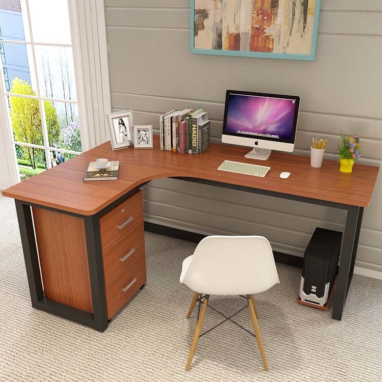 Mail Packing Modern Work Office Desk L Shape Black and White with Steel Furniture