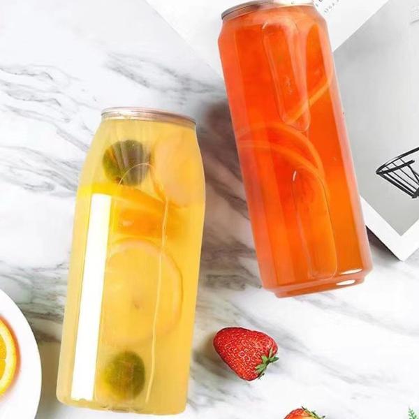 Muestra gratuita de zumo de fruta enlatado, grado alimenticio, transparente, lata de PET para bebidas y pasteles, botellas de plástico con tapas de aluminio de apertura fácil en stock