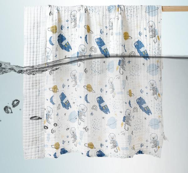 Blue Flower Printing Natural Gauze Fabric 40S 250GSM Infant Bedding Fabric