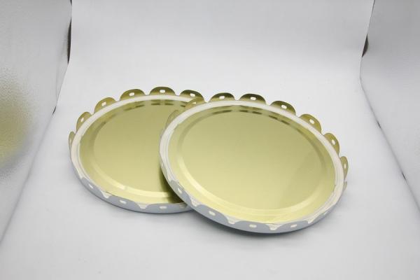 Round Shaped Pail Cover Clear Gold White Color Straight  Curling Edges Design