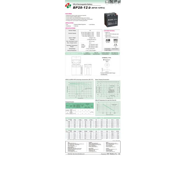 B. B. Battery BP Series BP28-12FR 12V 28Ah VRLA Lead-Acid Rechargeable Energy Storage UPS Battery for UPS Laboratory Equipment