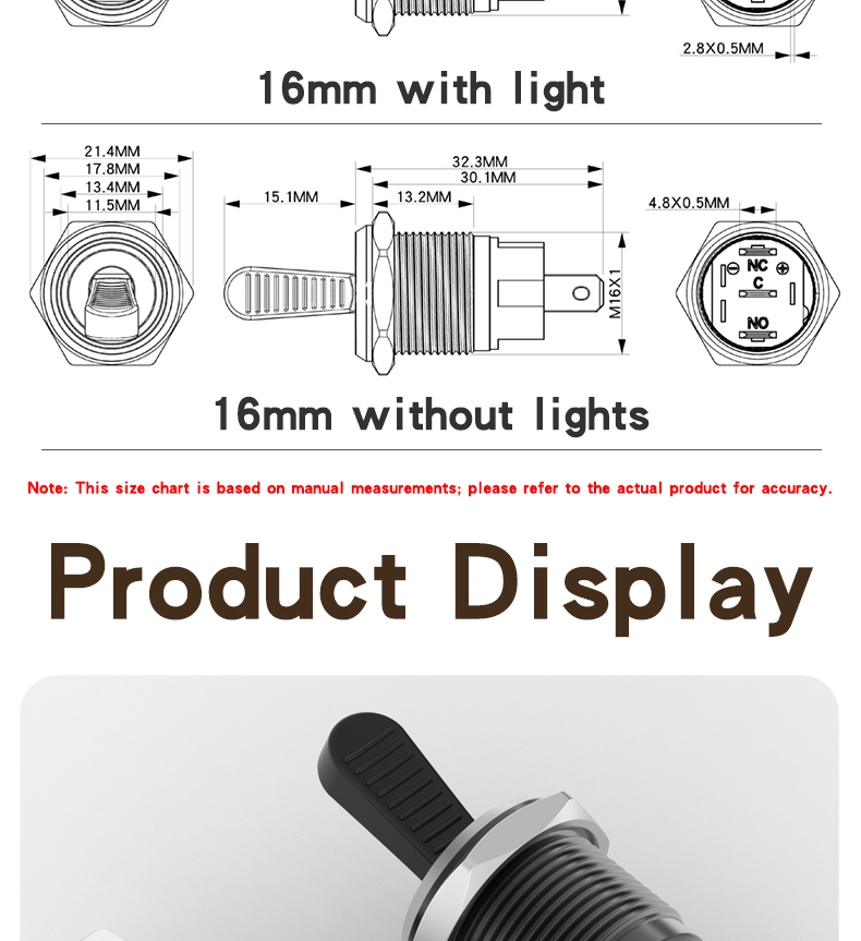 10A high-current rocker toggle switch with 2-speed and 3-speed self-locking, with light, metal, black with dual-color knob