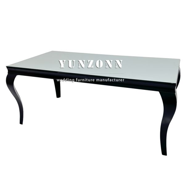 Mirror Tempered Glass Event Wedding Table Rectangular Shape Black Stainless Steel Hotel Restaurant Table