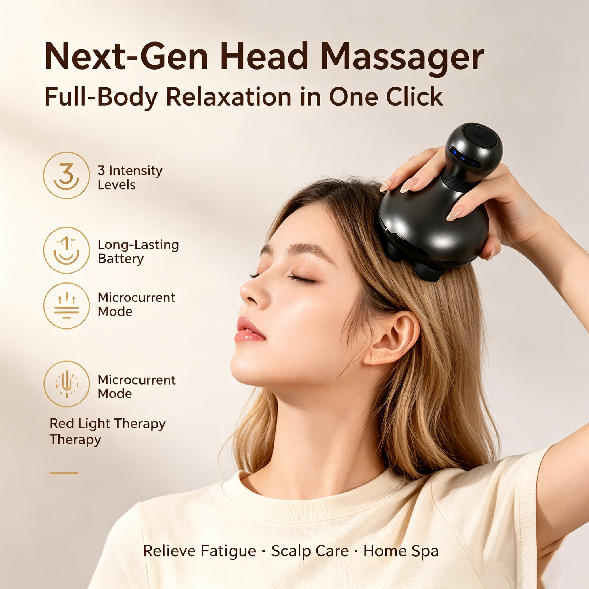 ZN-HM05 3-in-1 Electric Head Massager with EMS, Red Light Therapy & Vibration –