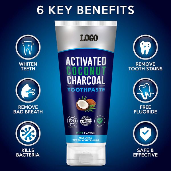 Естественная зубная паста угля Веган для удаления пятен зуба плохого дыхания и забеливать
