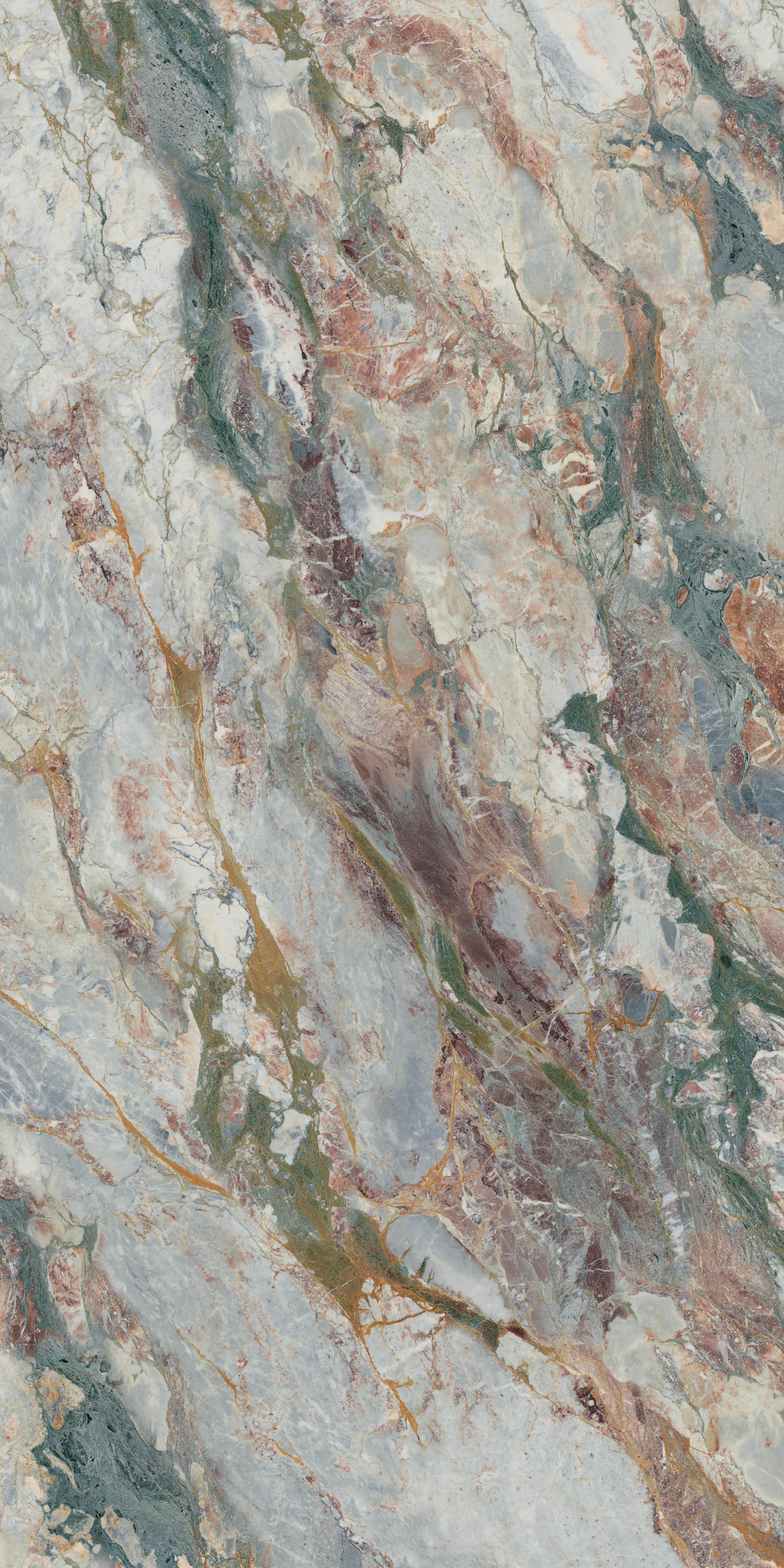 Firebrick and Stain-resistant Pink and Green 800x3600x12mm Polished Sintered Stone Slab for Background and Office