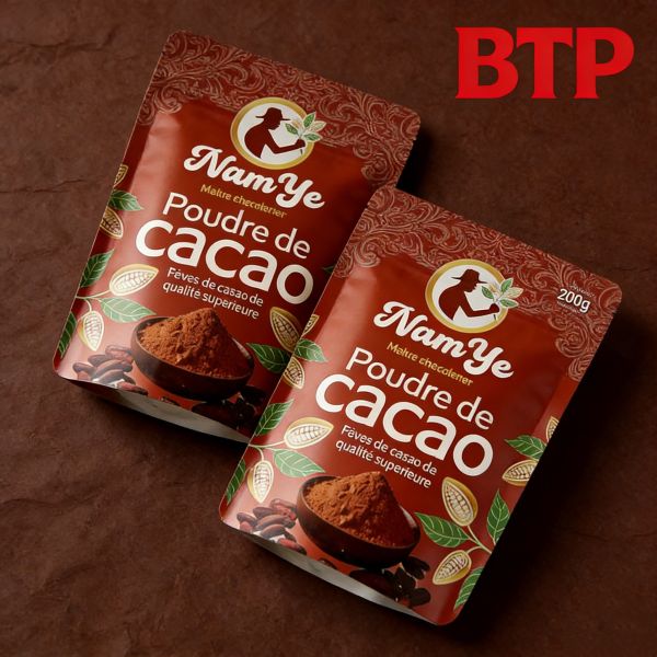 High for Stand up Resealable Pouch with Zipper Top PE Plastic Custom Logo for Cocoa & Coffee Powder Packaging