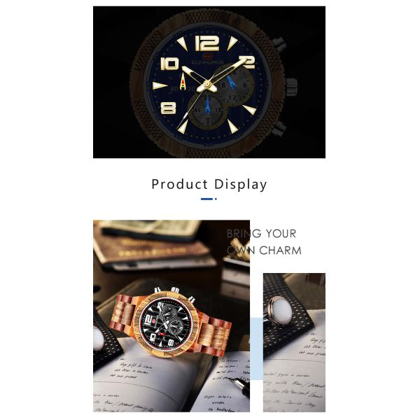 Man Black Dial Zebra Wooden Quartz Watch Luminous Water Proof 1016-2