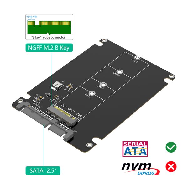 M.2 NGFF Adapter B & M Key SATA SSD to 2.5 Inch SATA 3.0 with 6GB/S Data Transmission and Support for 2280/2260/2242/2230 mm M.2 SSD