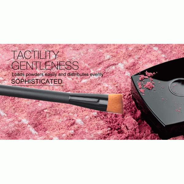 Woman Black Foundation Bevel Brushes With Brown Hair / Black Ferrule