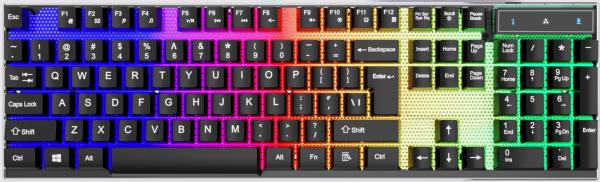 ETEK teclado de juego LED con cable RGB, Material ABS, luz de fondo del arco iris, Opción de metal, teclas de pantalla de seda, negro