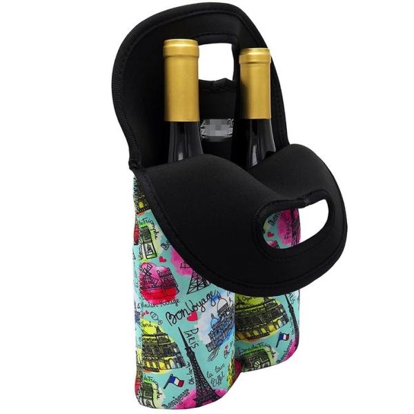 Neoprene Sublimation Wine Bottle Bag For Two Bottles