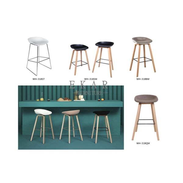 Modern Restaurant Chair Oak Wood Leg Fabric Bar Stool With Back