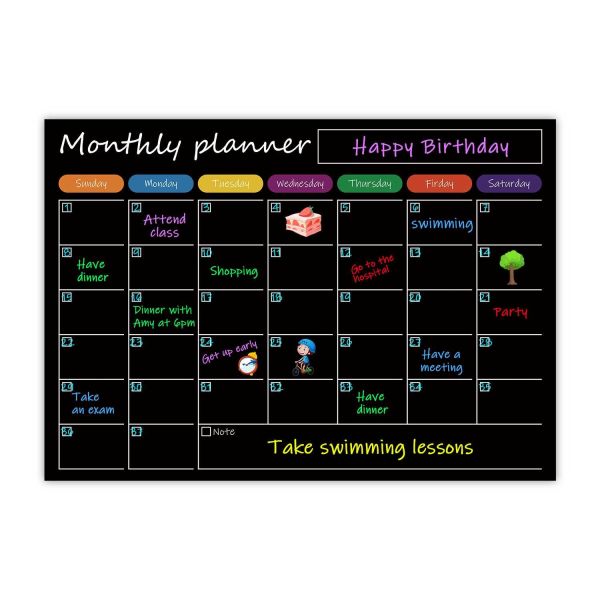 Printable Magnetic Calendar Planner Black Magnetic Fridge Monthly Planner Calendar