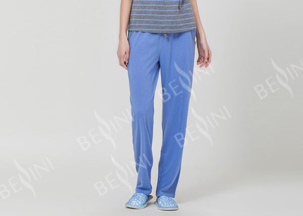 Striped Petite Women'S Pajamas Short Sleeve Long Pants , Ladies Lounge Pyjamas