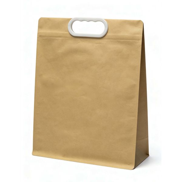 Custom Kraft Paper Self-Adhesive Bags with Aluminum Foil Liner+Handle-Reusable Stand-Up Pouches Waterproof Tear-Resistant for Packaging