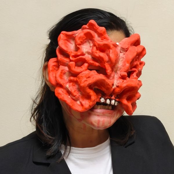 Bloody Red Fungus Mask For Halloween, Horror Cosplay Prop Mask For Costume Party, Fungal Infected Latex Mask For Men & Women, Red, One Size