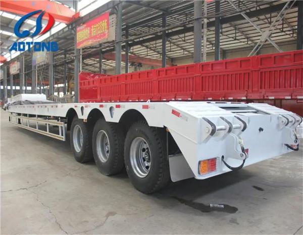 AOTONG 3 eixos cama baixa escada hidráulica lowboy semi-caminhão reboques para transporte de escavadeira