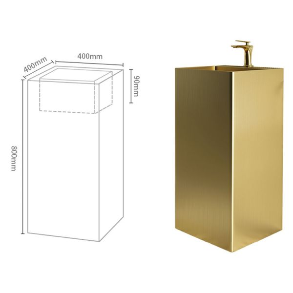 Stainless Steel 304 Bathroom Standing Sink , Square Column Pedestal Wash Basin