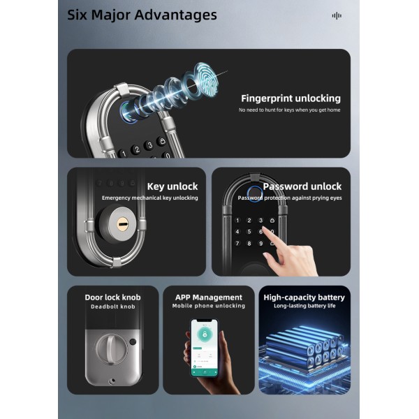 TUYA Tuya Ble App Deadbolt Lock Intelligent Automatic Smart Locks Biometric Fingerprint Smart Front Door Lock