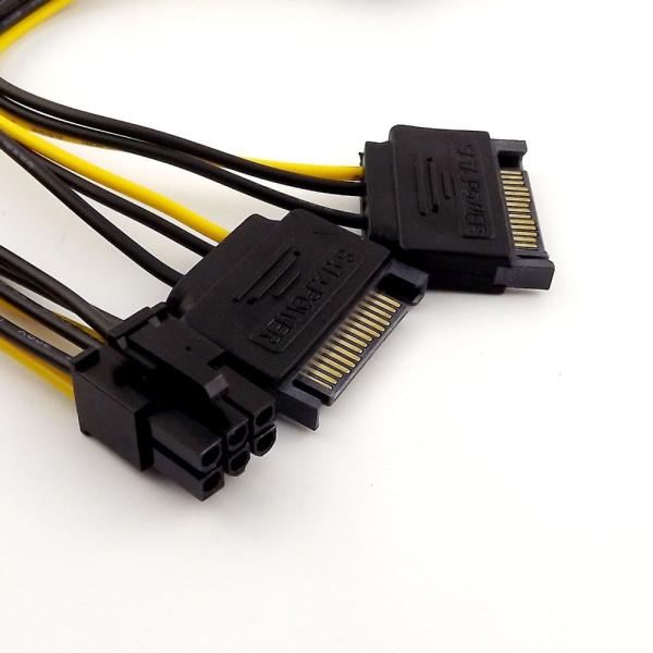 Dual ST 15 Pin Cable Male to PCI-E 6 Pin Female Video Card Power Adapter Cable