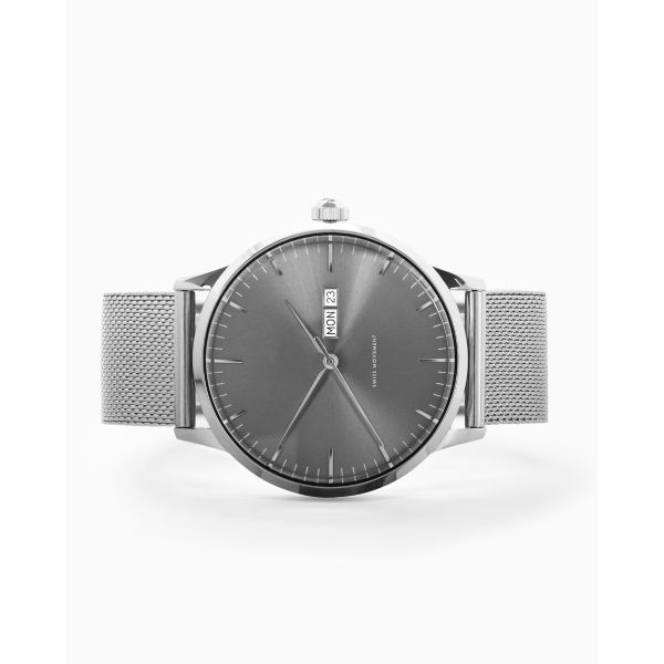 Grey CD Grain Dial Mens Leather Dress Watch Swiss Quartz Movement With Date