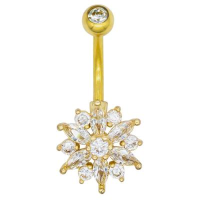A flor da joia das perfurações do corpo do ouro oscila o umbigo que perfura 12mm