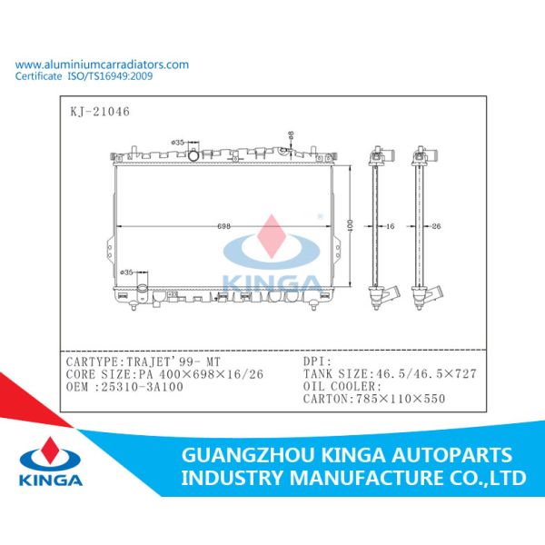 Direct Fit Hyundai Trajet'99 MT PA16/26mm Custom aluminum Radiator Replacement