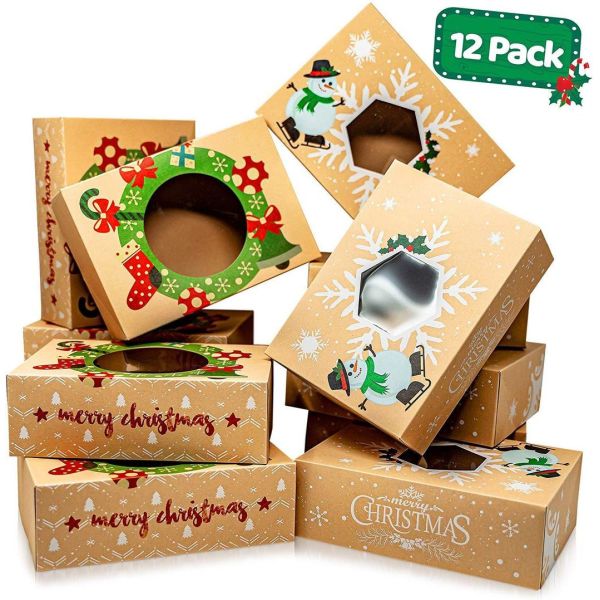 Carton cadeau de Noël pliable Kraft Emballage pour les gâteaux au chocolat Boulangerie Dessert