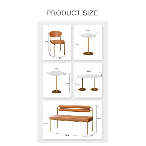 Tabla y sillas de mármol de cuero de los muebles del comedor del restaurante del marco del oro