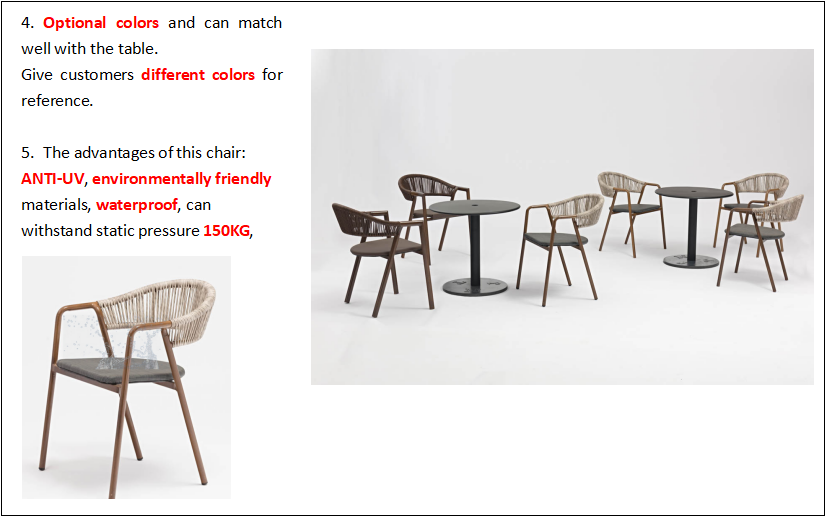 Muebles para el exterior de oficina de hogar de aluminio de metal con respaldo alto patio de ratán sillas de jardín para el conjunto general en muebles de exterior