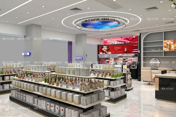 化粧品店デザイン 黒金 香水店小売ディスプレイ用棚 省スペース店舗デザイン