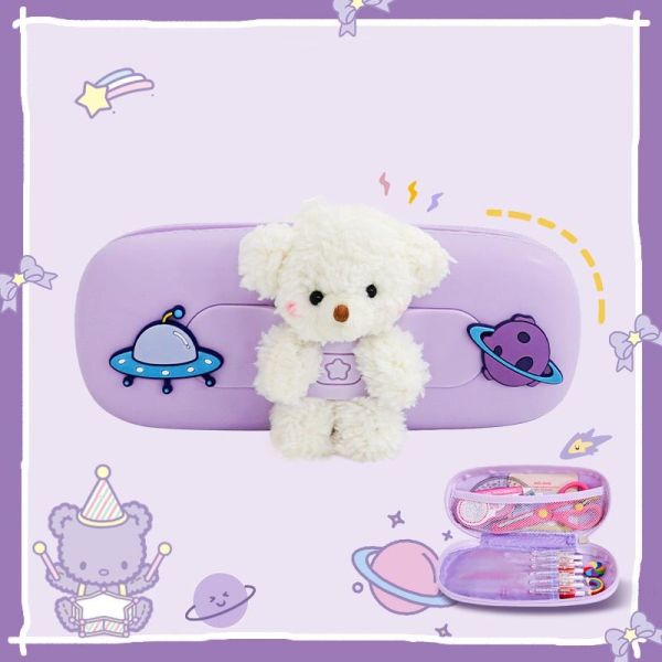 Cute Bear Durable Silicone Pencil Bag Holder For School Supplies Christmas Gift Pencil Pouch Bag Pen Holder Kids Gifts