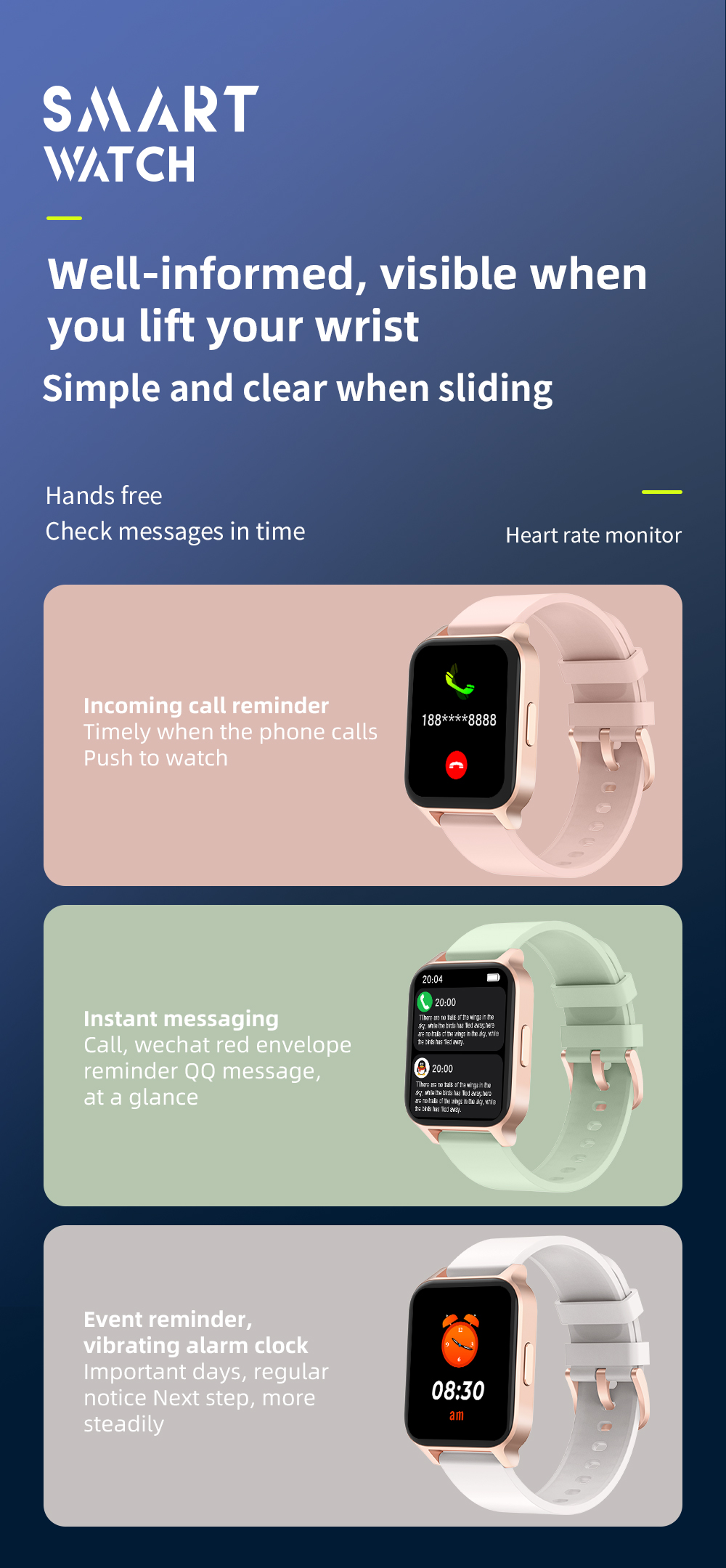 1,69» уведомлений Sms звонка Smartwatch 260mA 240*280 экрана касания Tft