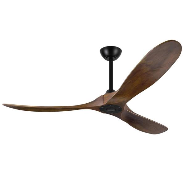 Ventilador de techo negro mate de 60 pulgadas del fabricante con aspas de madera maciza de nogal oscuro, ventilador de techo sin luz