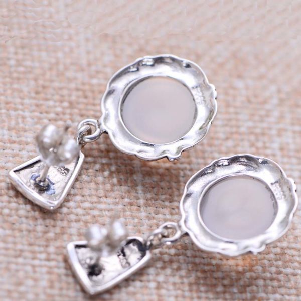 Women 925 Sterling Silver Synthetic White Chalcedony Drop Earrings (XH054081W)