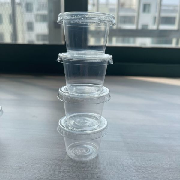 Biodegradable Portion Container Round Disposable PP Plastic Sauce Cup with Lid Taste Cup