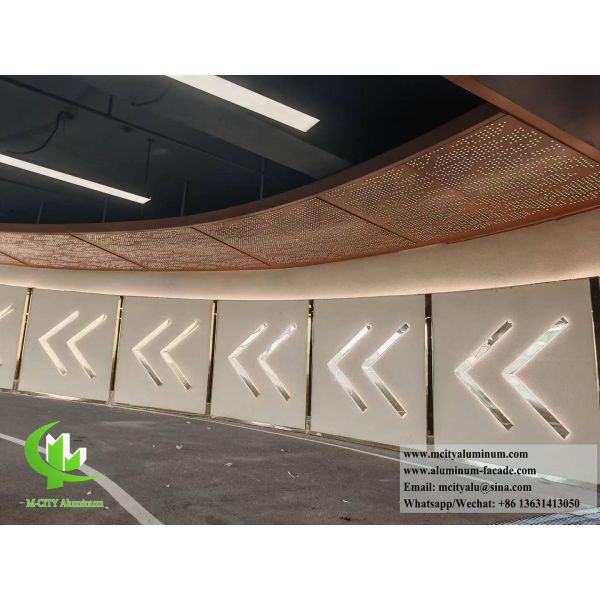 Custom Perforated Backlit Aluminum Ceiling System with Integrated LED Housing and CNC Laser-Cut Patterns