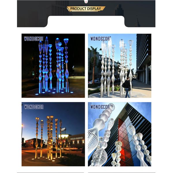 Large outdoor park square stainless steel lighting sculpture