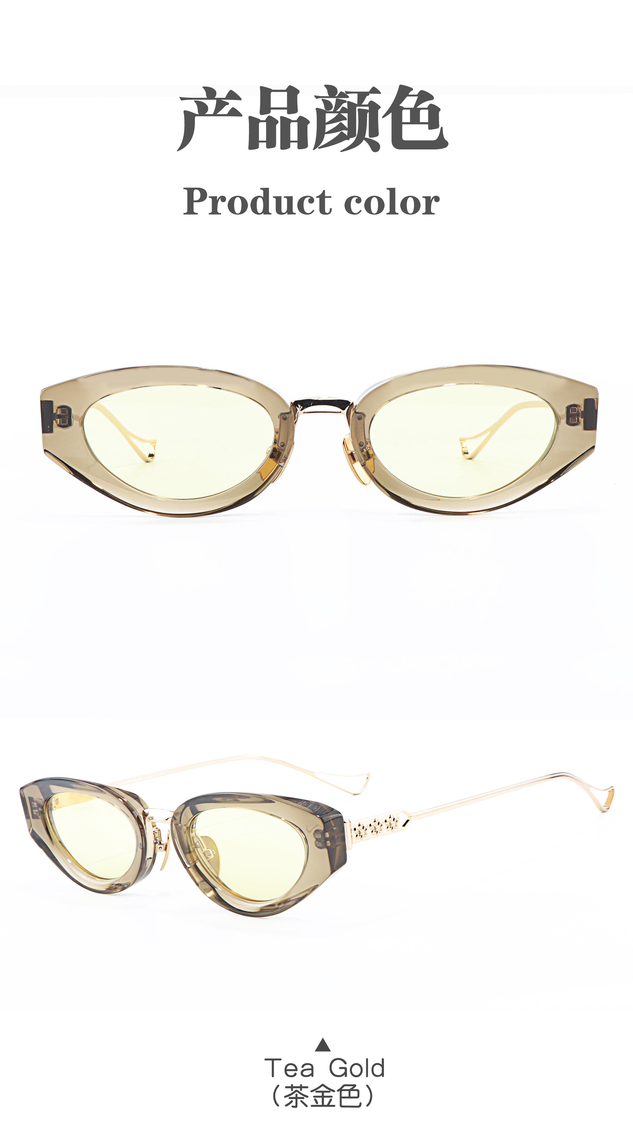 Fashion Cat Eye UV400 Protection Acetate Frame with Metal Embellishment Bulk Supplier Brand High-quality Sunglasses for Women