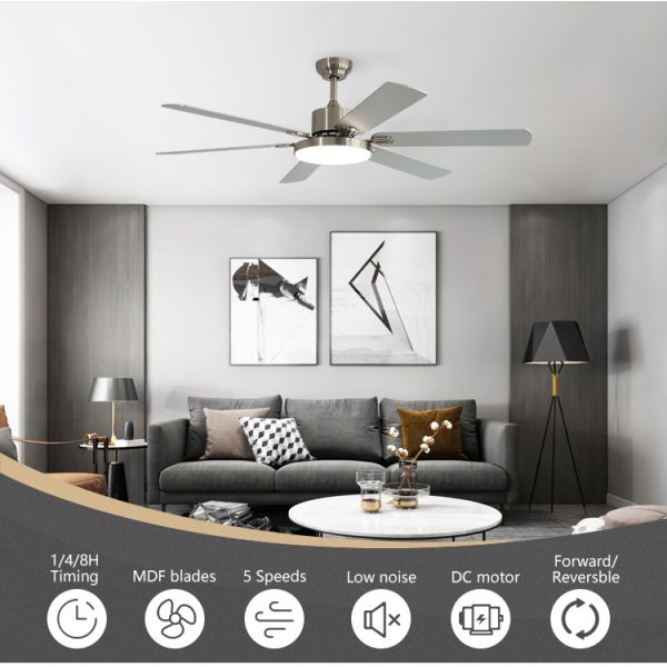 Ventilador de teto LED de vento natural de alto volume com 6 lâminas de MDF e estilo de design moderno 10-
