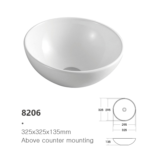 Modern Round Bowl Shape Above Counter Mounting Ceramic Washbasin