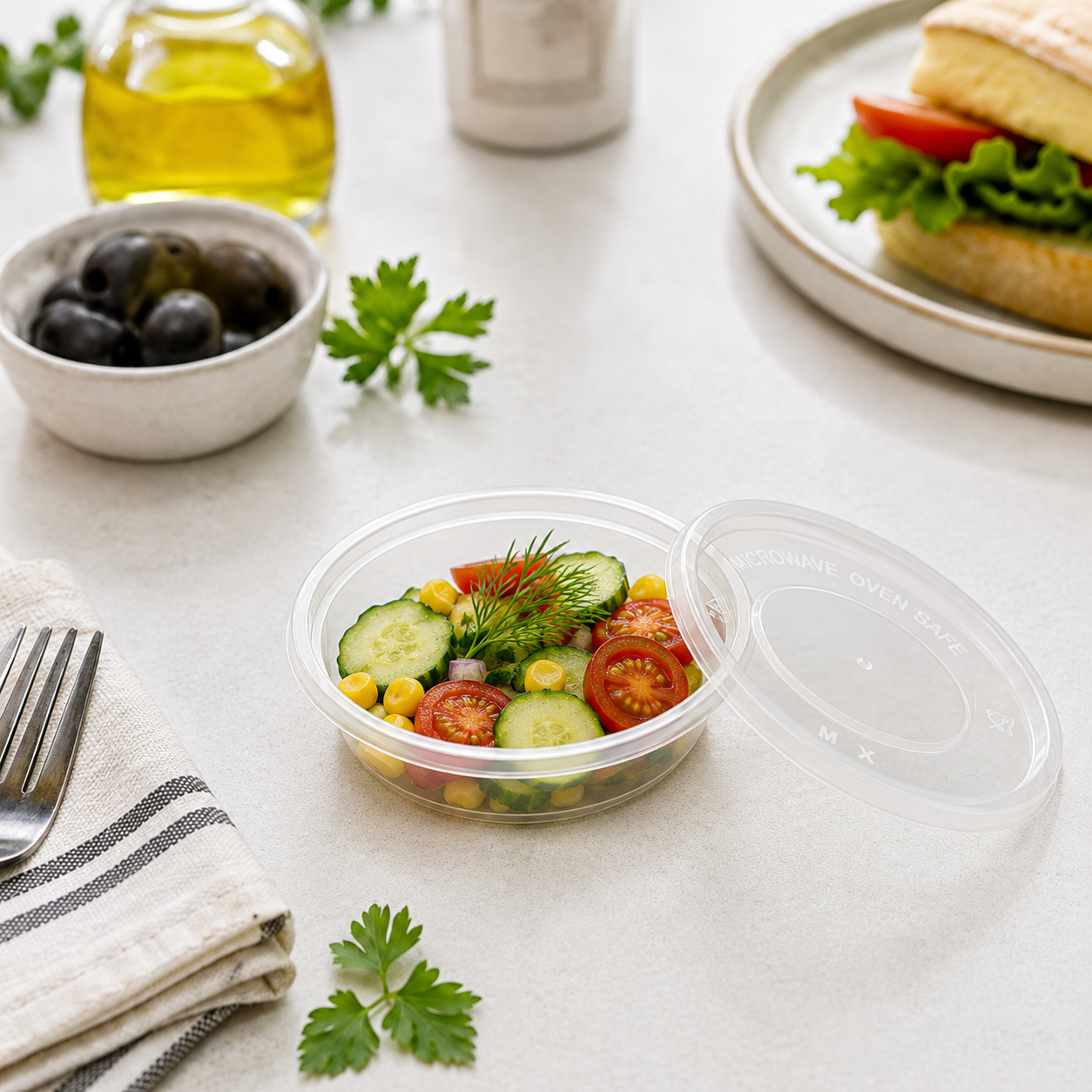 Compact Round PP Plastic Soup Container Disposable 300ml for Sauces Desserts / Side Dishes
