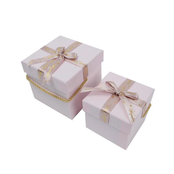 Pedido personalizado Pequeña caja de regalo de cartón de lujo de cubierta dura de dulces con mango de tapa y cinta