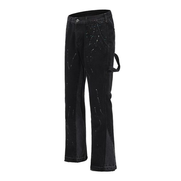 High Street Men's Straight Jeans with Printed Design and Slight Flare in Dark Wash