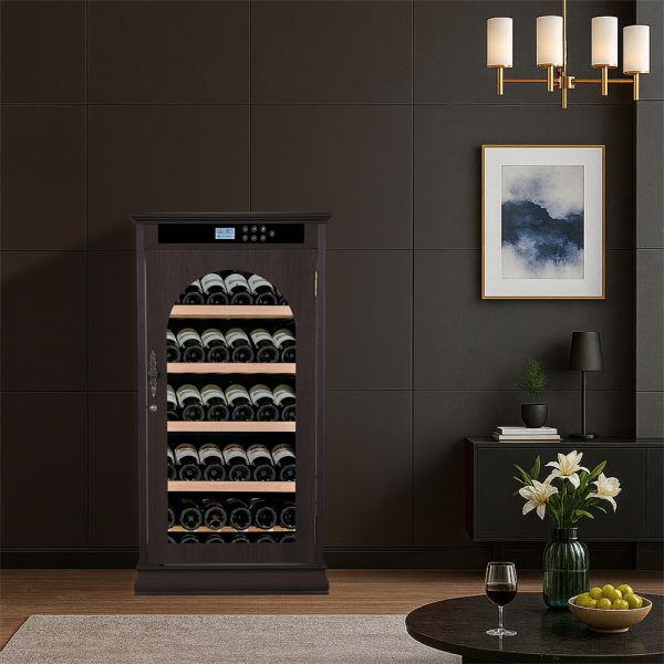 Dark Wood Wine Cooler Cabinet with Smart Touch Control and 36 Bottle Capacity