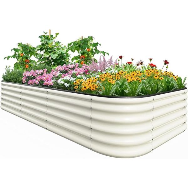 8*3.5*1.5Ft Ivory White Oval Galvanized Raised Garden Beds Outdoor Custom Logo